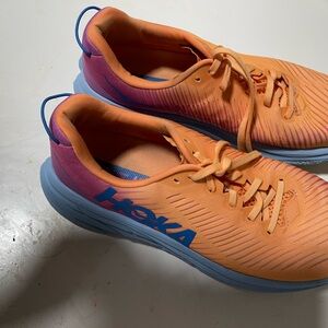 Hoka Vibrant Orange and Blue Athletic Shoes